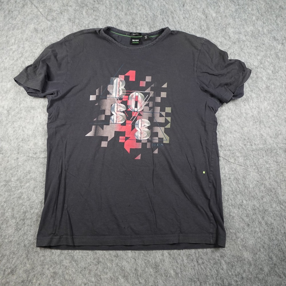 BOSS Top Women Large Black Graphic Logo Regular Fit Short Sleeve Tee